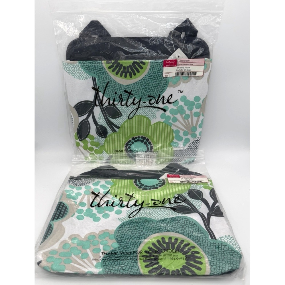2‎ Thirty-One Oh-Snap Pocket 078A in Fabulous Floral New 31 Blue Green Flowers